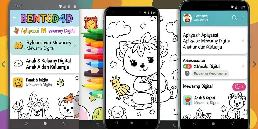 Antarmuka aplikasi BENTO4D menampilkan berbagai pilihan gambar untuk mewarnai.