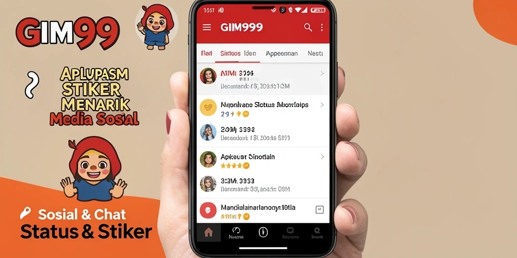 Tampilan antarmuka GIM999 dengan koleksi stiker menarik.