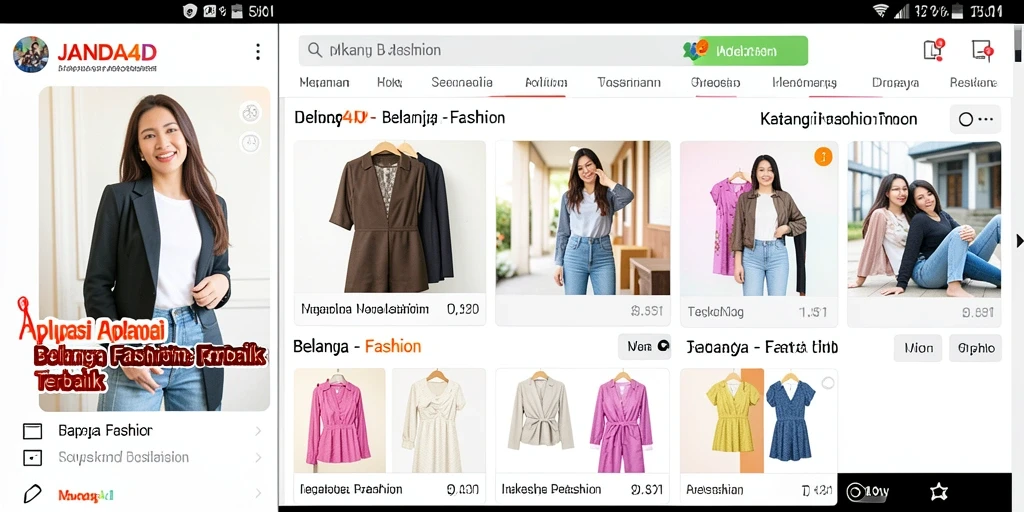 Tampilan antarmuka utama aplikasi JANDA4D dengan berbagai pilihan fashion.