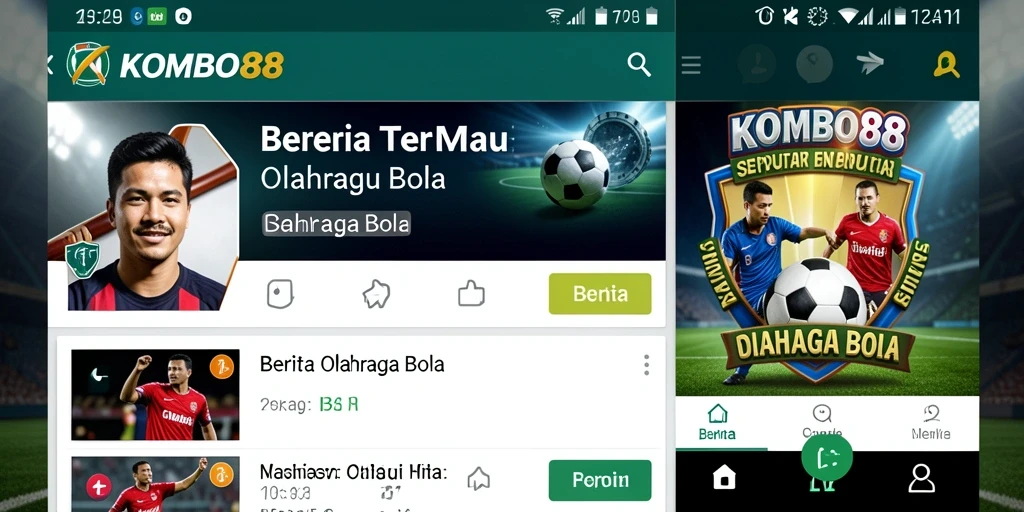 Antarmuka menampilkan berita olahraga bola terkini dan analisis pertandingan.