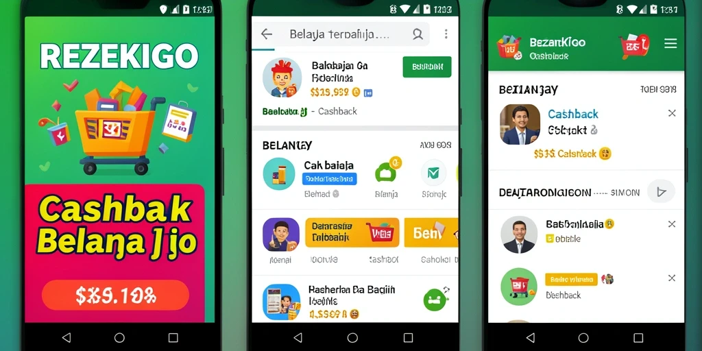 Antarmuka pengguna aplikasi REZEKIGO untuk cashback belanja.