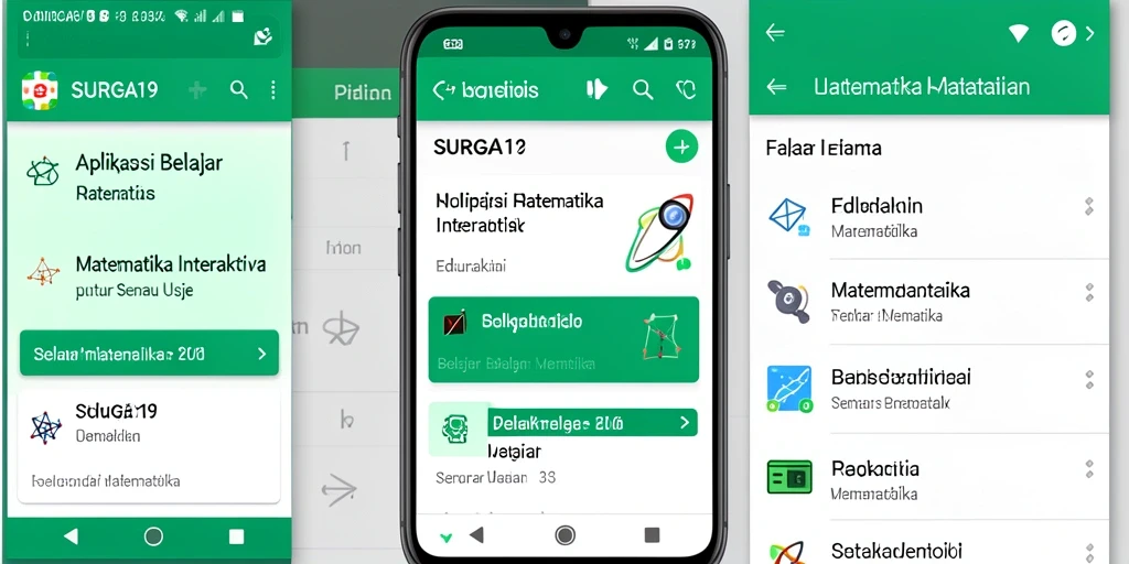 Antarmuka aplikasi SURGA19 yang menarik untuk belajar matematika.