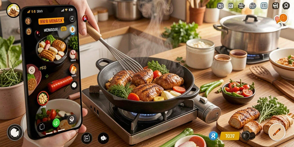 Tampilan antarmuka T6 yang menarik dengan berbagai alat masak.
