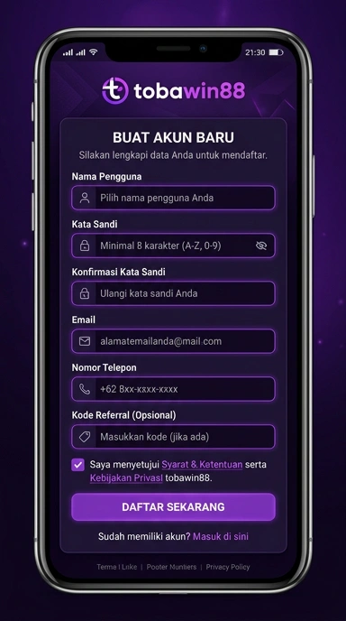 Daftar Akun Baru Tobawin88 Untuk Pengguna Android